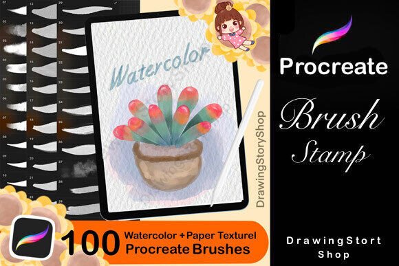 Download 100 Watercolor + Paper Procreate Brushes - Procreate brushes Collection